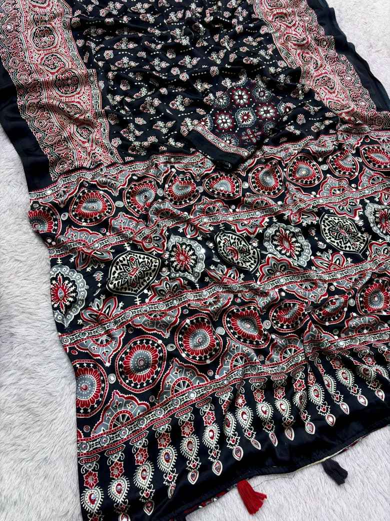 JAPAN SATTIN ORIGINAL MIRROR WORK SAREE 7