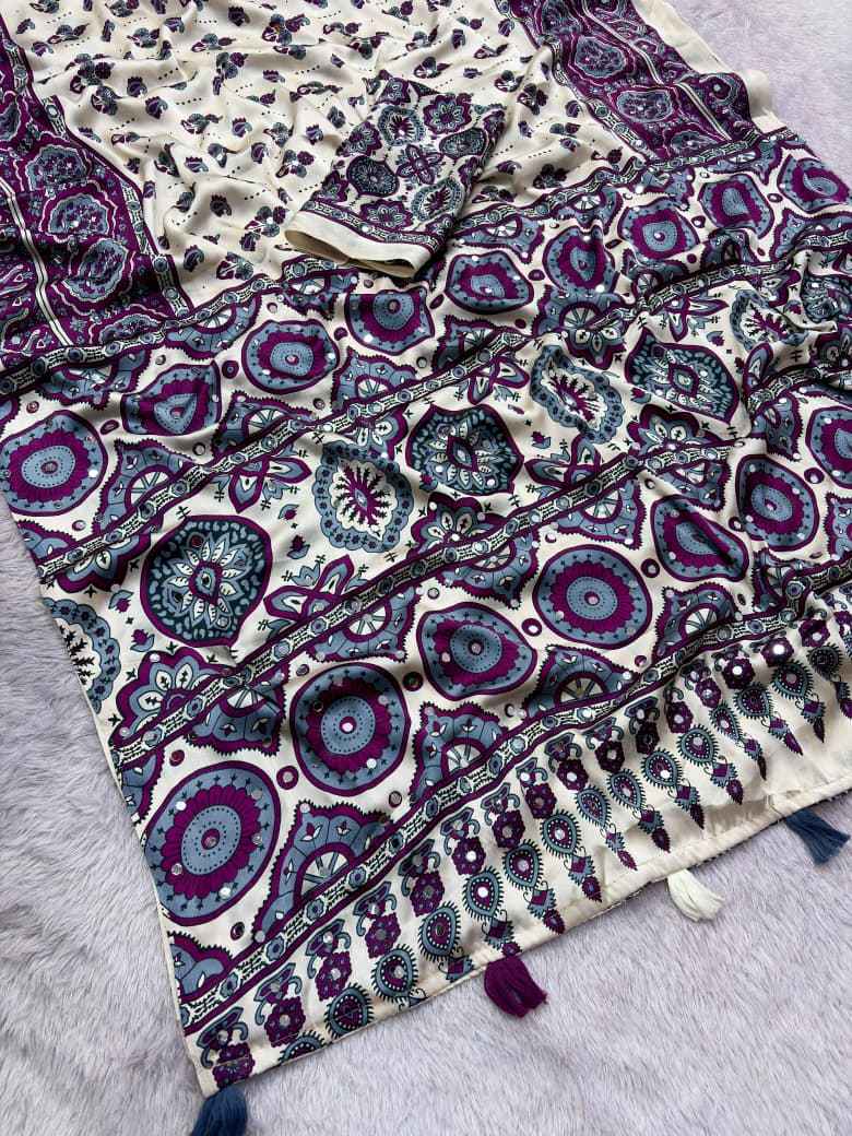 JAPAN SATTIN ORIGINAL MIRROR WORK SAREE 7