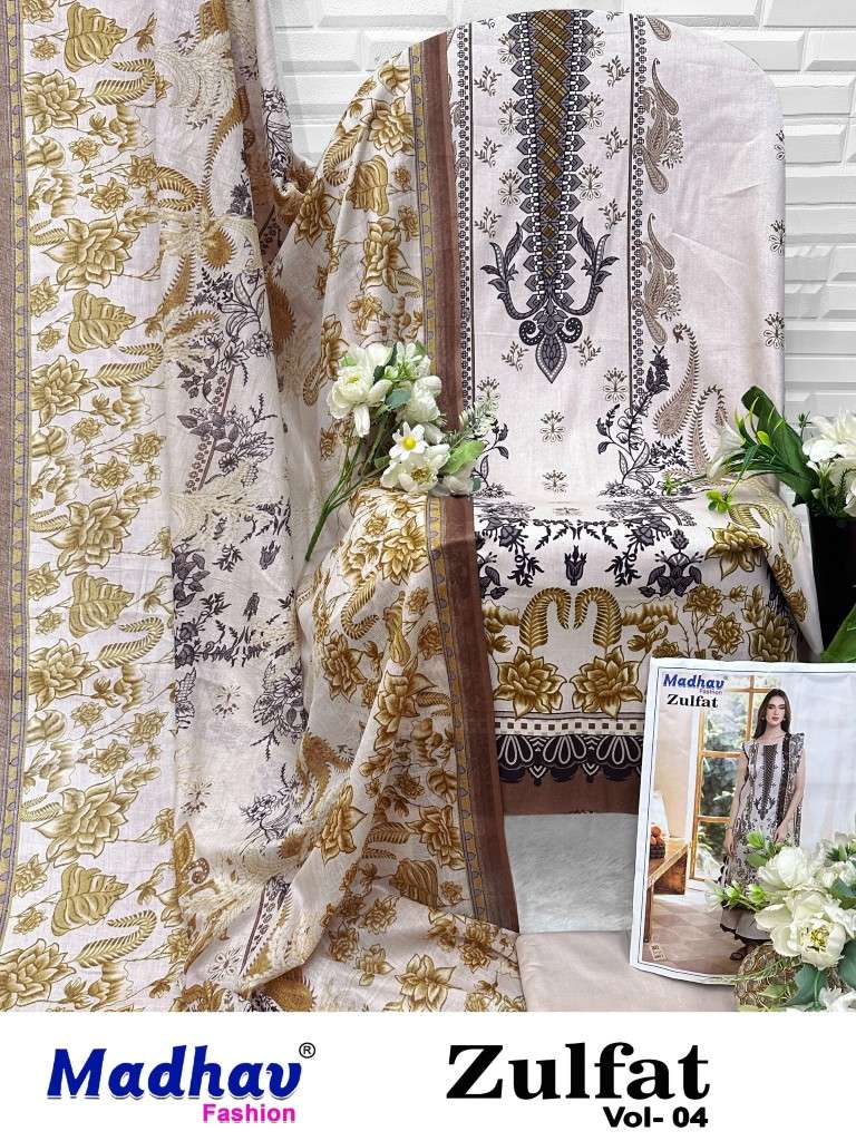 MADHAV ZULFAT VOL-4 PURE LAWN COTTON DRESS MATERIAL 