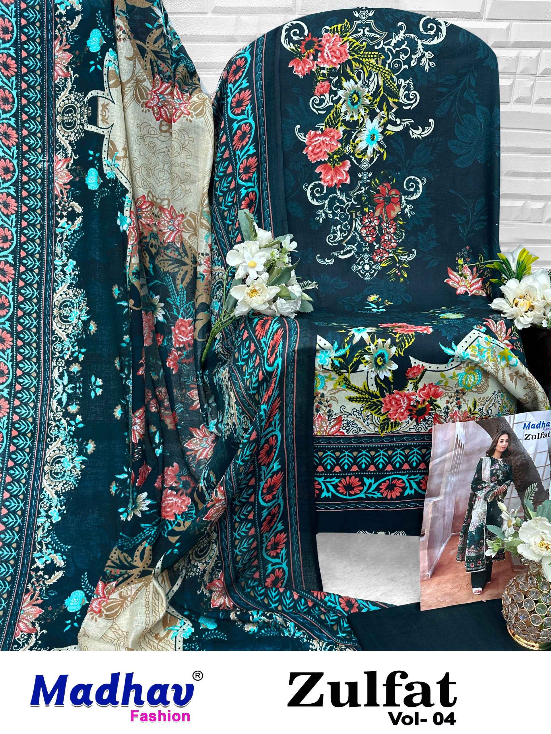 MADHAV ZULFAT VOL-4 PURE LAWN COTTON DRESS MATERIAL 