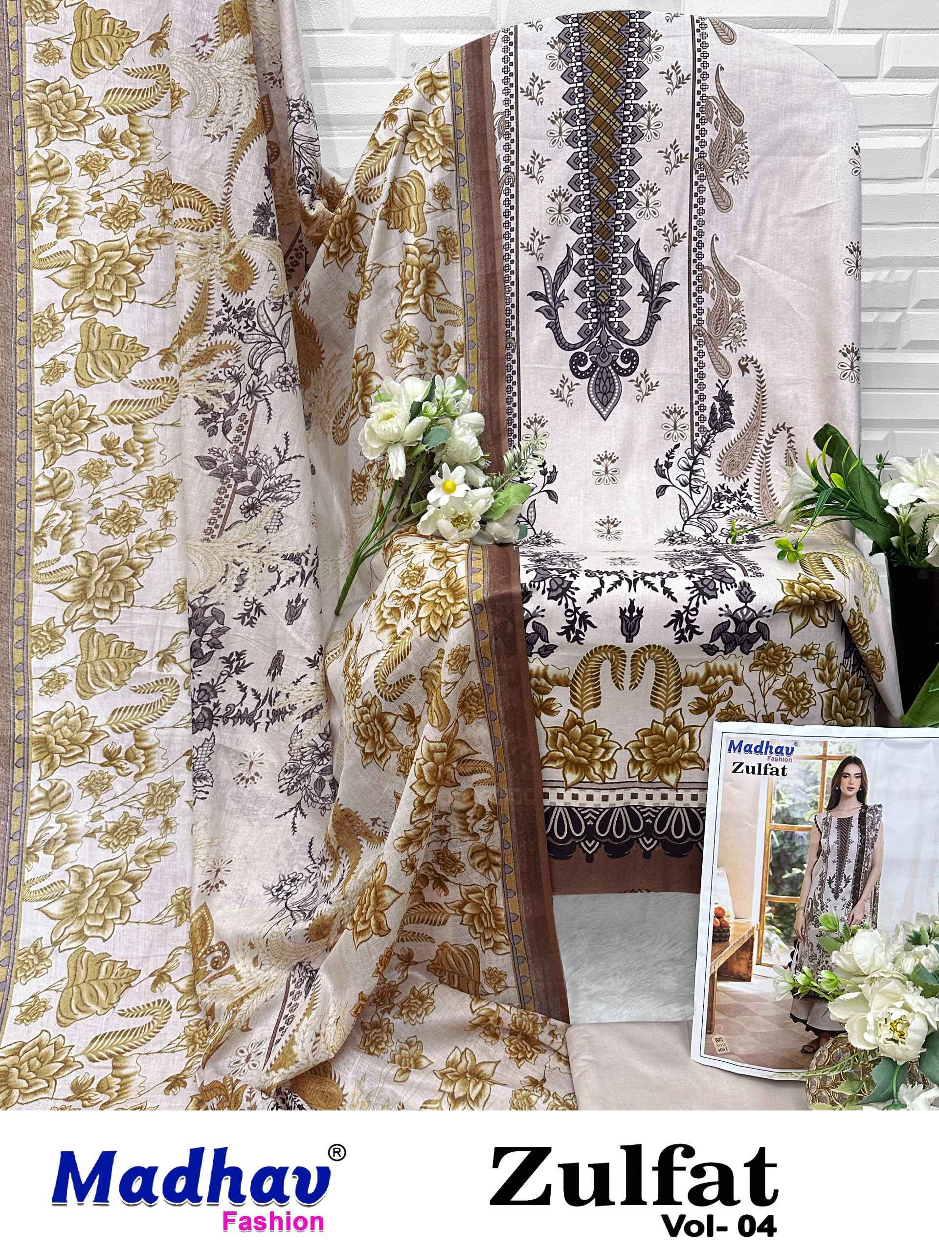 MADHAV ZULFAT VOL-4 PURE LAWN COTTON DRESS MATERIAL 