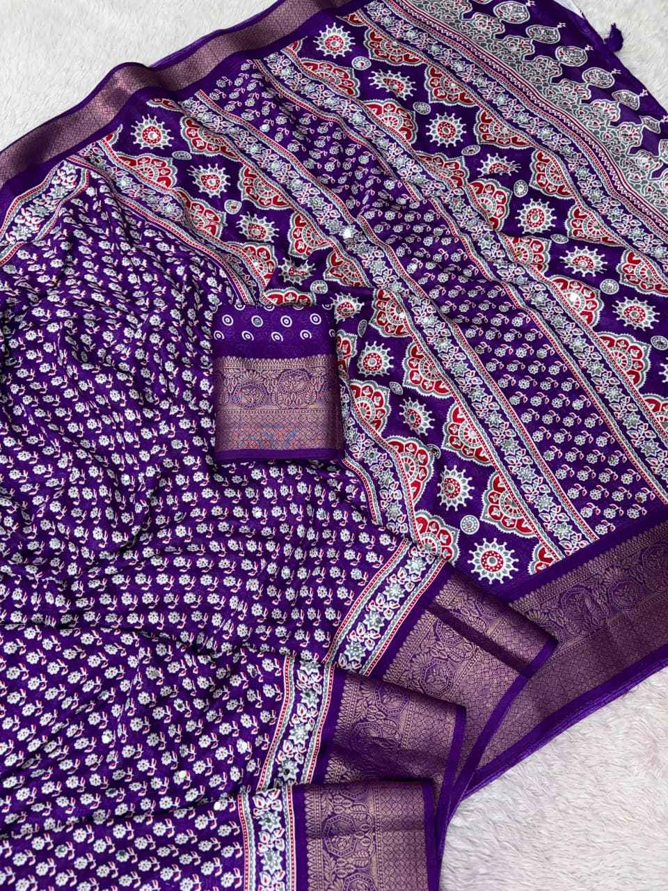 MASHMELOW JACQUARD BORDER MIRROR WORK SAREE 