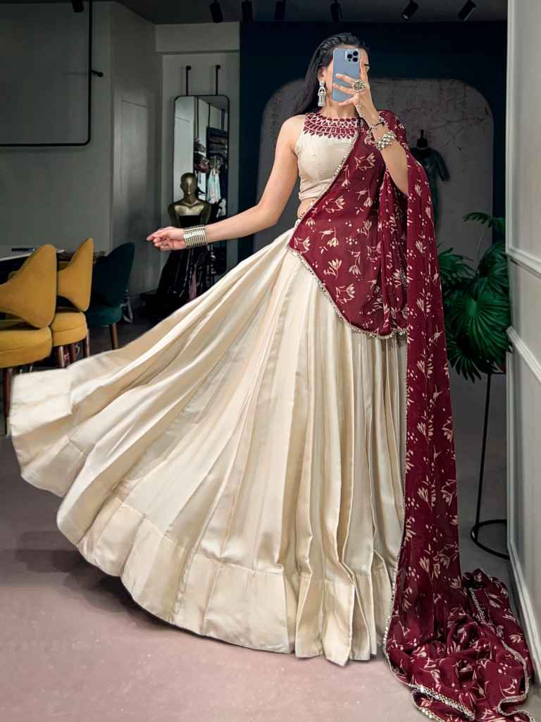 MONGA SILK REAL MIRROR WORK NAVRATRI LEHENGA CHOLI