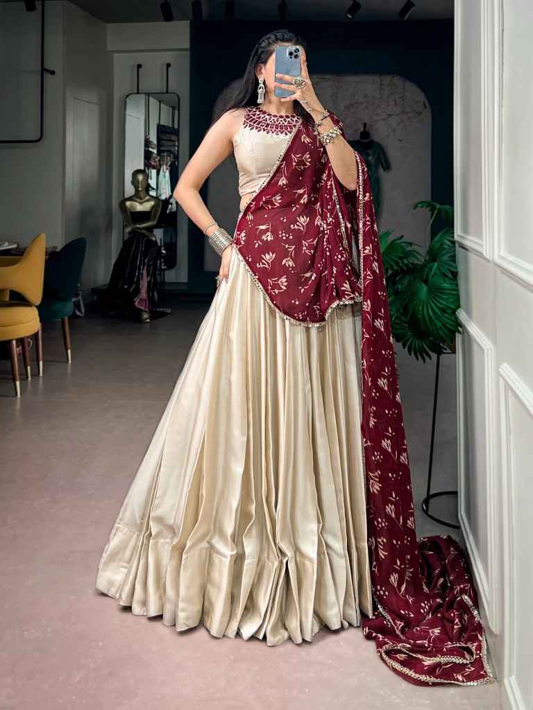 MONGA SILK REAL MIRROR WORK NAVRATRI LEHENGA CHOLI