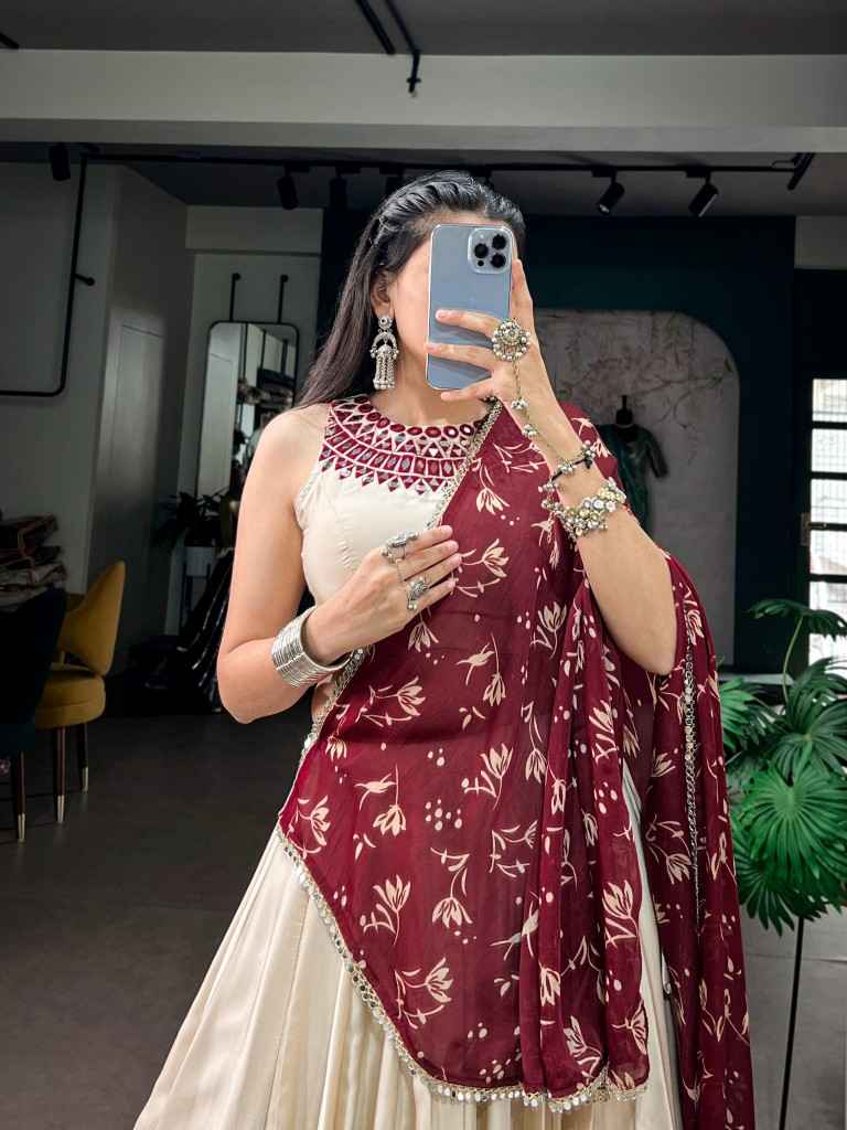 MONGA SILK REAL MIRROR WORK NAVRATRI LEHENGA CHOLI