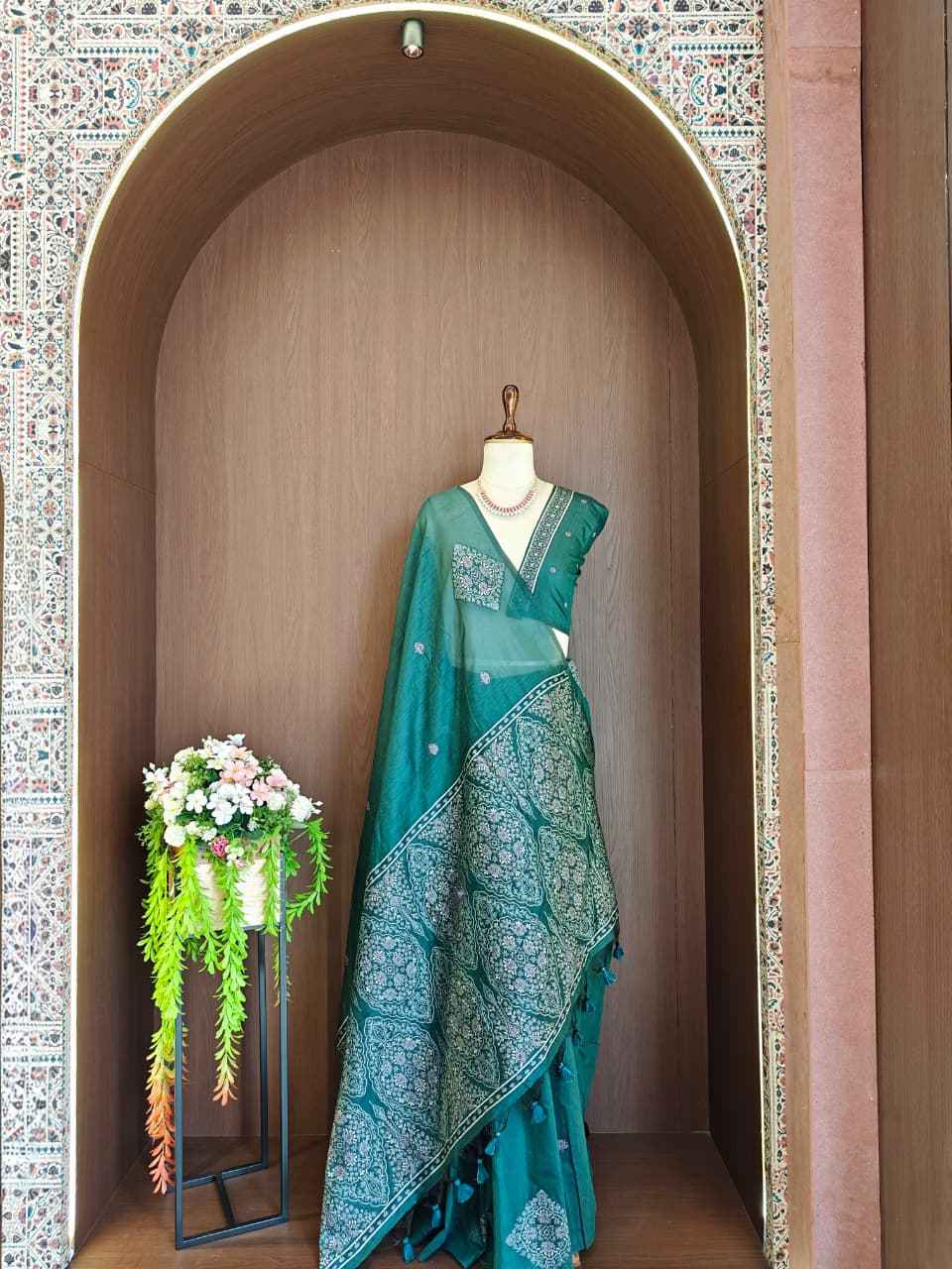 PREMIUM SOFT MUGA COTTON PASHMINA RESHAM WEAVING SAREE 