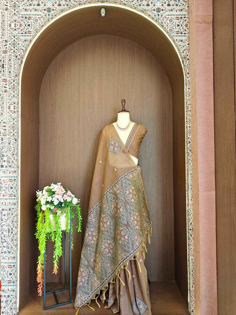 PREMIUM SOFT MUGA COTTON PASHMINA RESHAM WEAVING SAREE 
