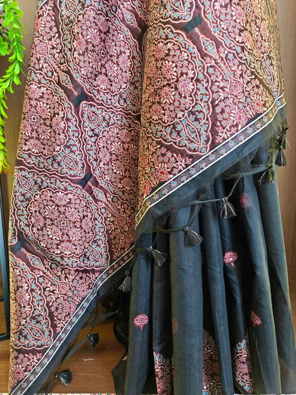 PREMIUM SOFT MUGA COTTON PASHMINA RESHAM WEAVING SAREE 