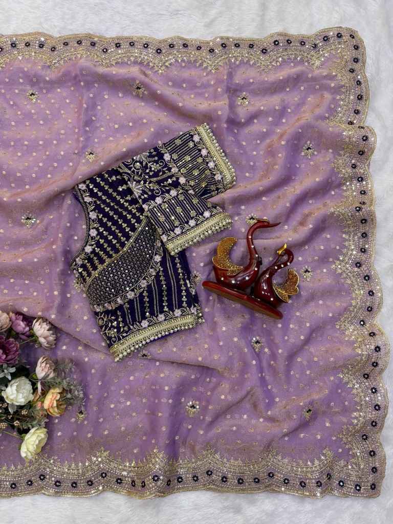 NC ZARI BUTTI SEQUANCE ZARI EMBROIDERY WORK SAREE 