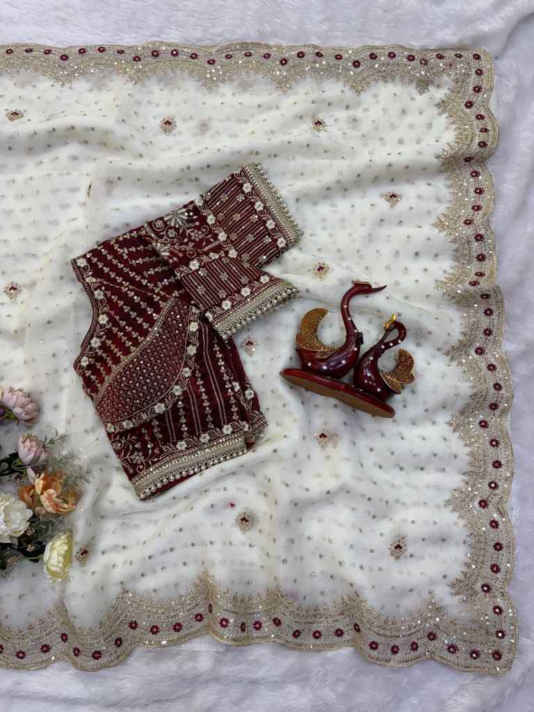 NC ZARI BUTTI SEQUANCE ZARI EMBROIDERY WORK SAREE 