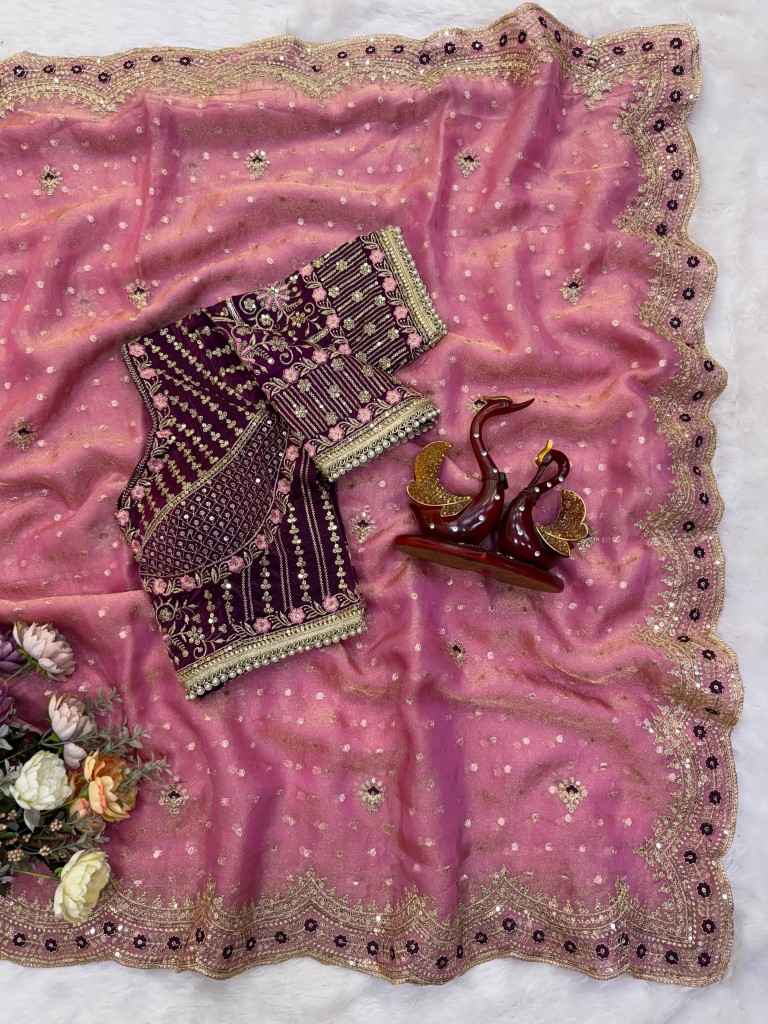NC ZARI BUTTI SEQUANCE ZARI EMBROIDERY WORK SAREE 