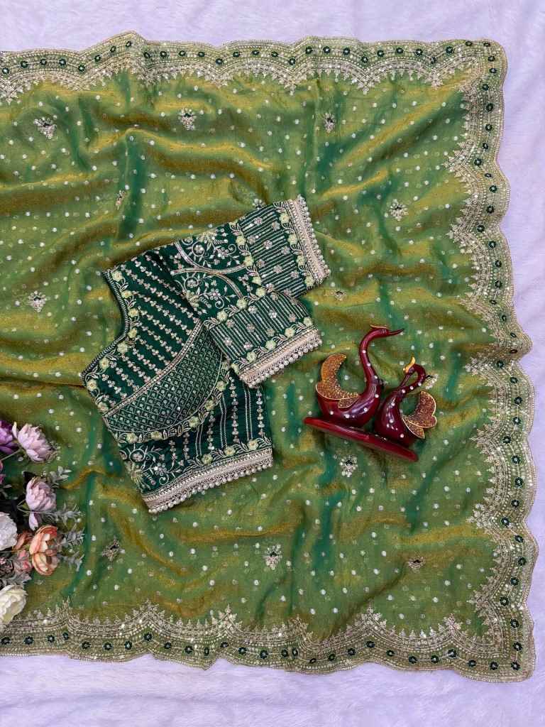 NC ZARI BUTTI SEQUANCE ZARI EMBROIDERY WORK SAREE 