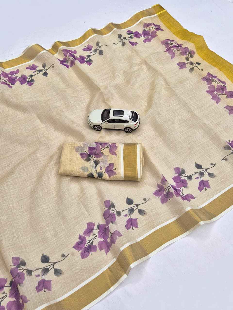 ONAM SPECIAL LINEN GOLD JARI KERALA BORDER SAREE
