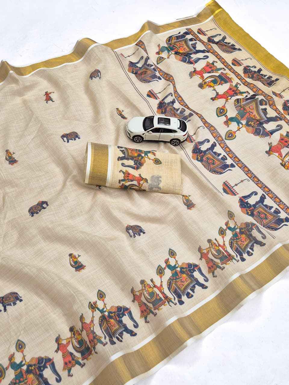 ONAM SPECIAL LINEN GOLD JARI KERALA BORDER SAREE
