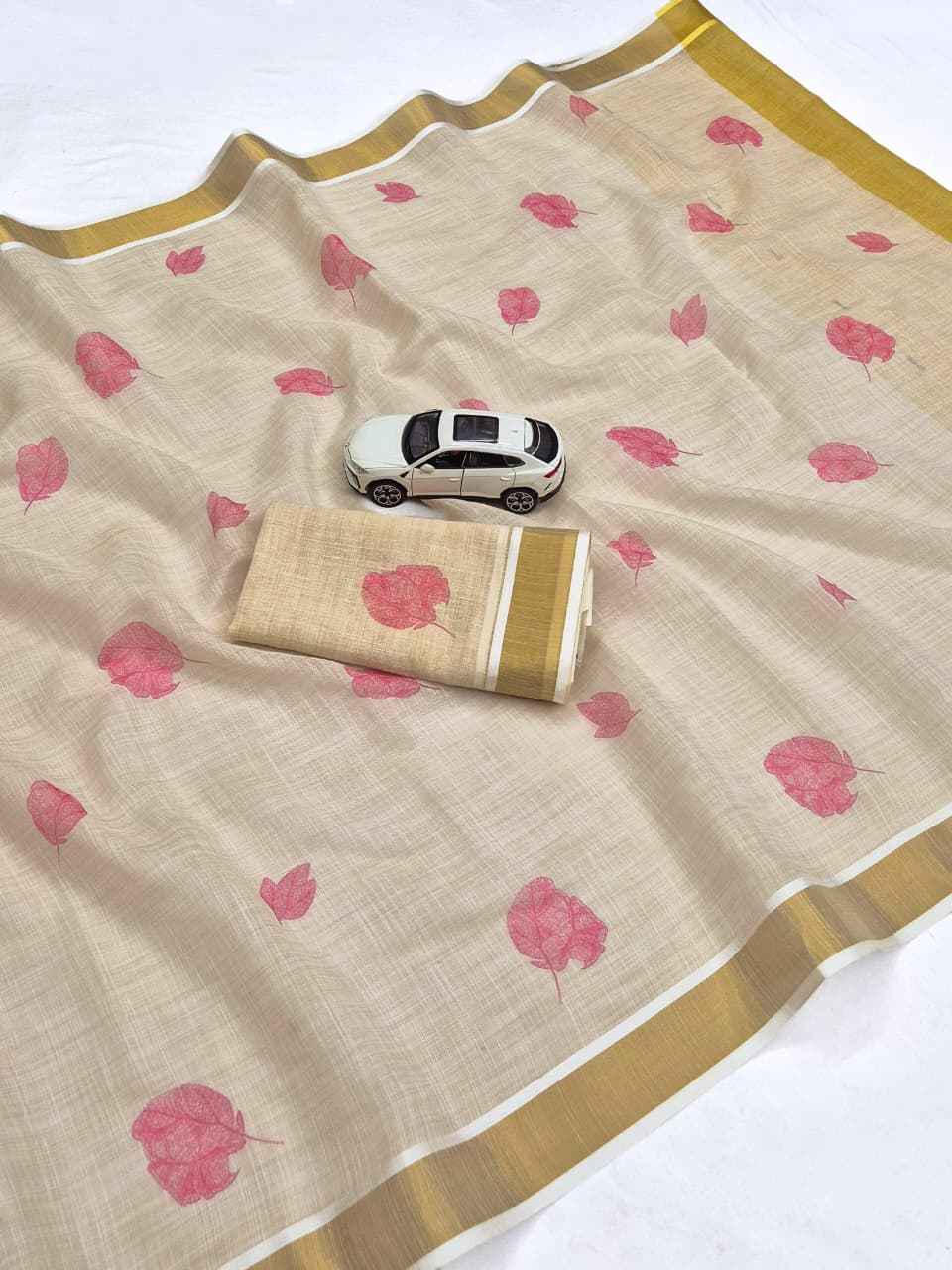 ONAM SPECIAL LINEN GOLD JARI KERALA BORDER SAREE