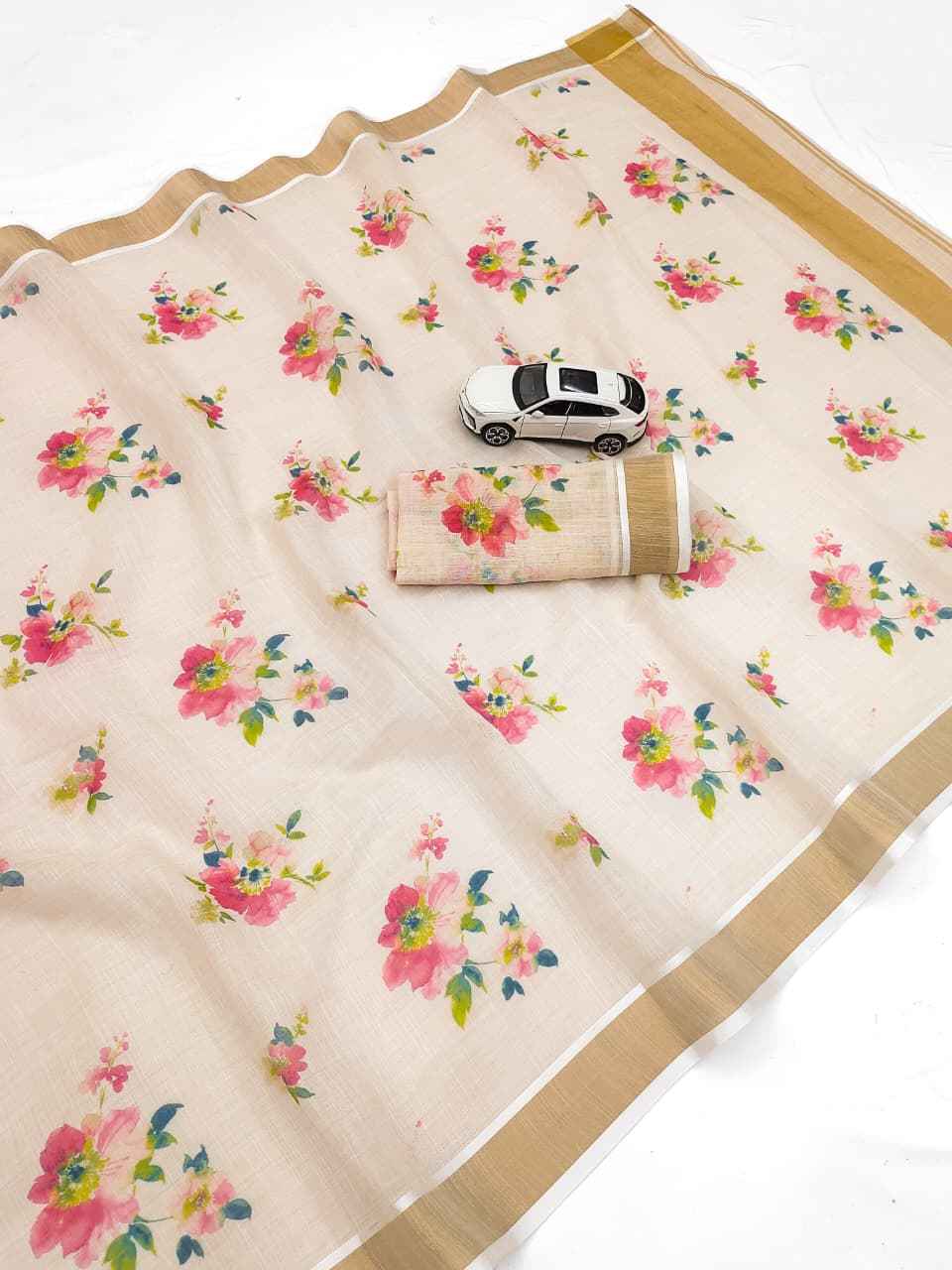 ONAM SPECIAL LINEN GOLD JARI KERALA BORDER SAREE