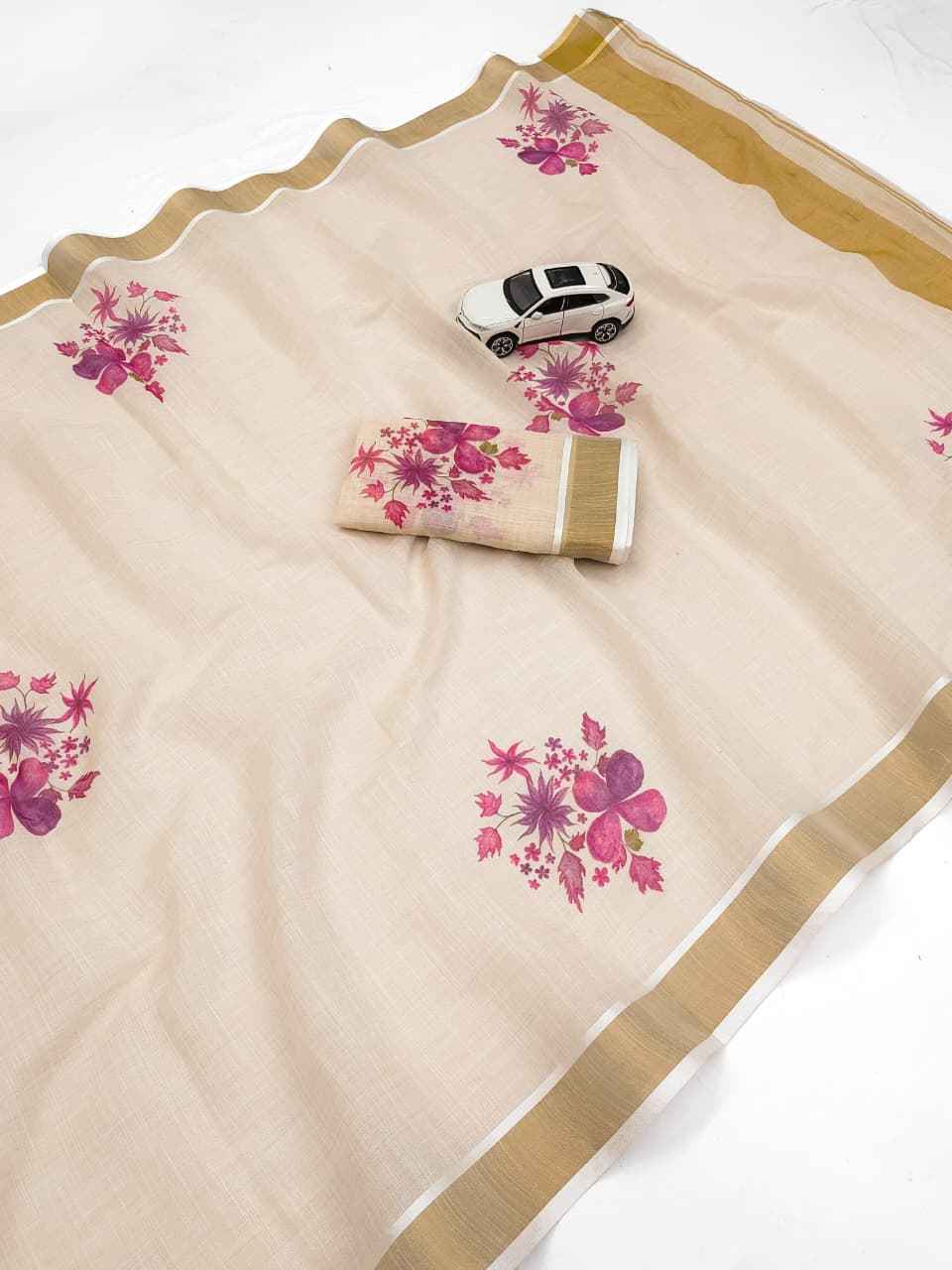 ONAM SPECIAL LINEN GOLD JARI KERALA BORDER SAREE