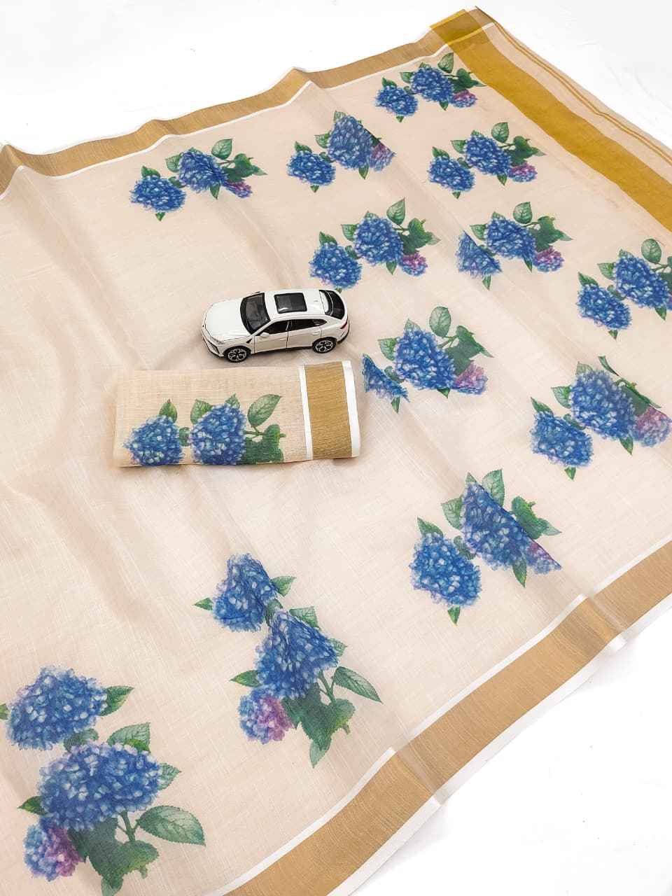 ONAM SPECIAL LINEN GOLD JARI KERALA BORDER SAREE