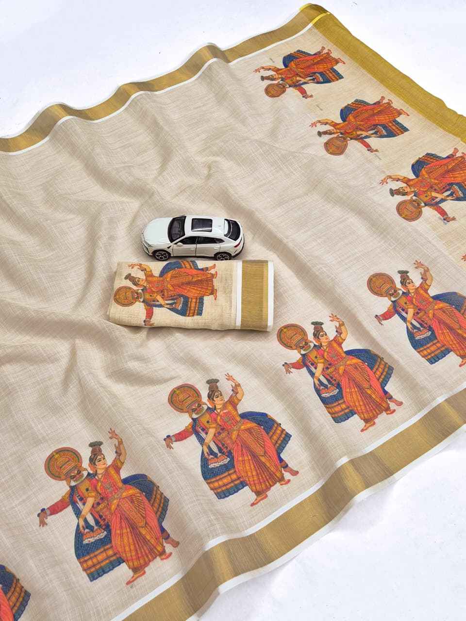 ONAM SPECIAL LINEN GOLD JARI KERALA BORDER SAREE