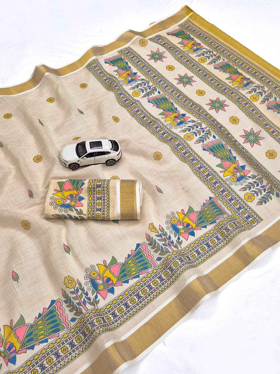 ONAM SPECIAL LINEN GOLD JARI KERALA BORDER SAREE