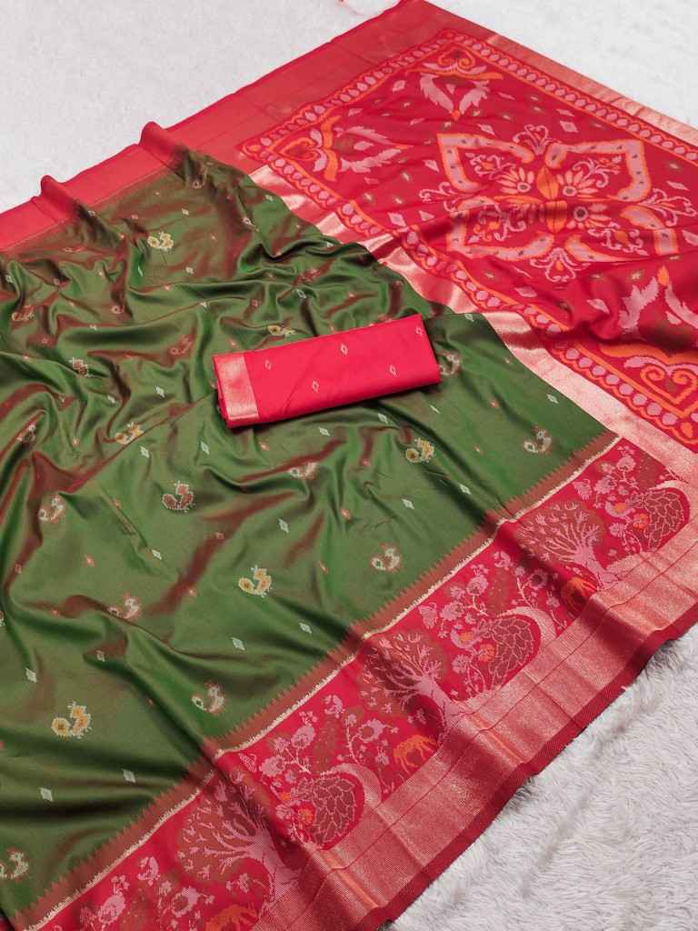 POCHAMPALLI SILK BLEND LUSTROUS TRADITIONAL IKKAT PATTERN ZARI WEAVING SAREE 2