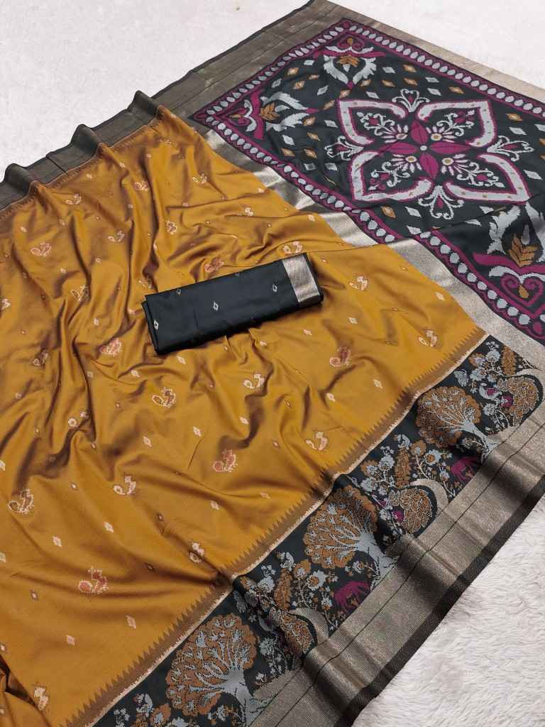 POCHAMPALLI SILK BLEND LUSTROUS TRADITIONAL IKKAT PATTERN ZARI WEAVING SAREE 2