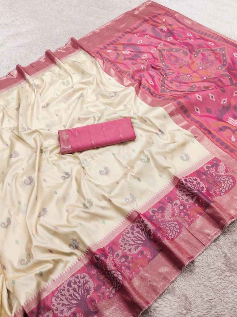 POCHAMPALLI SILK BLEND LUSTROUS TRADITIONAL IKKAT PATTERN ZARI WEAVING SAREE 2