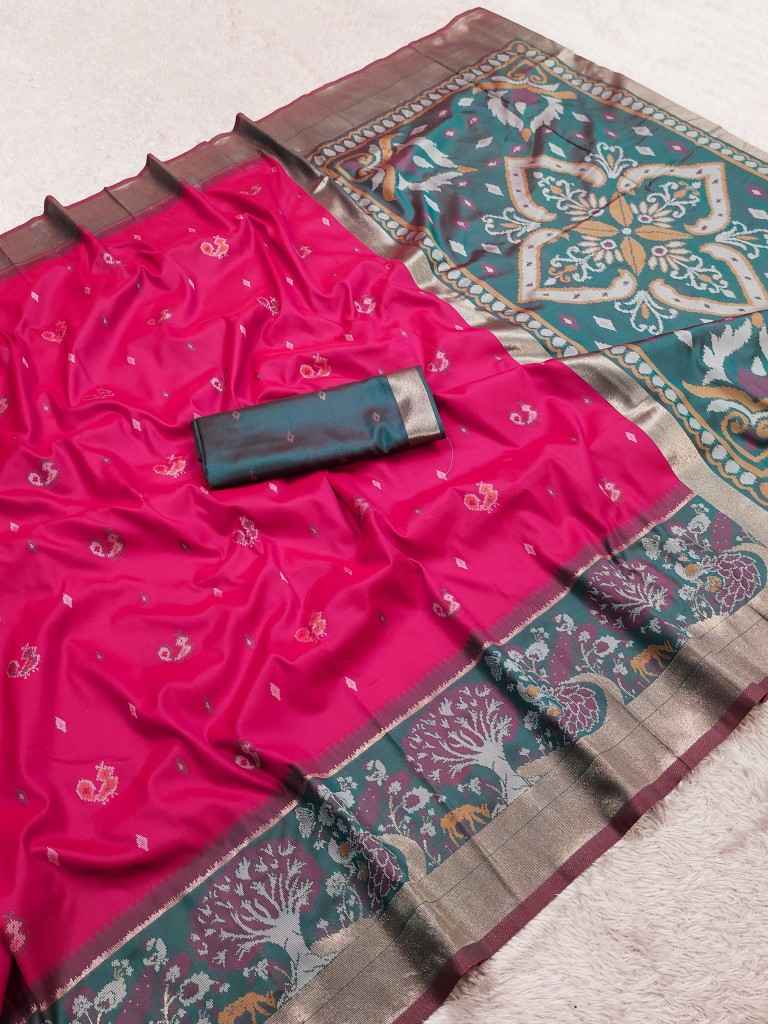 POCHAMPALLI SILK BLEND LUSTROUS TRADITIONAL IKKAT PATTERN ZARI WEAVING SAREE 2