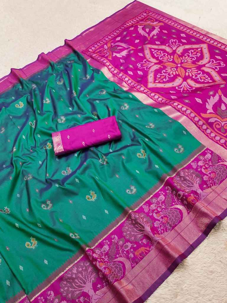 POCHAMPALLI SILK BLEND LUSTROUS TRADITIONAL IKKAT PATTERN ZARI WEAVING SAREE 2