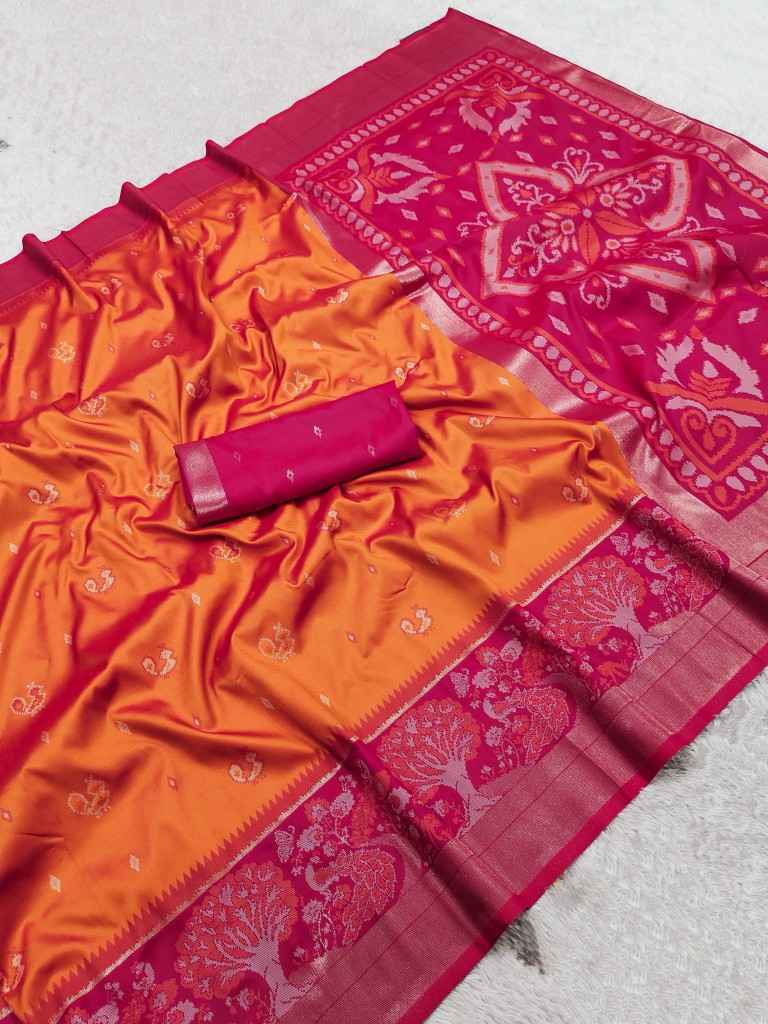 POCHAMPALLI SILK BLEND LUSTROUS TRADITIONAL IKKAT PATTERN ZARI WEAVING SAREE 2