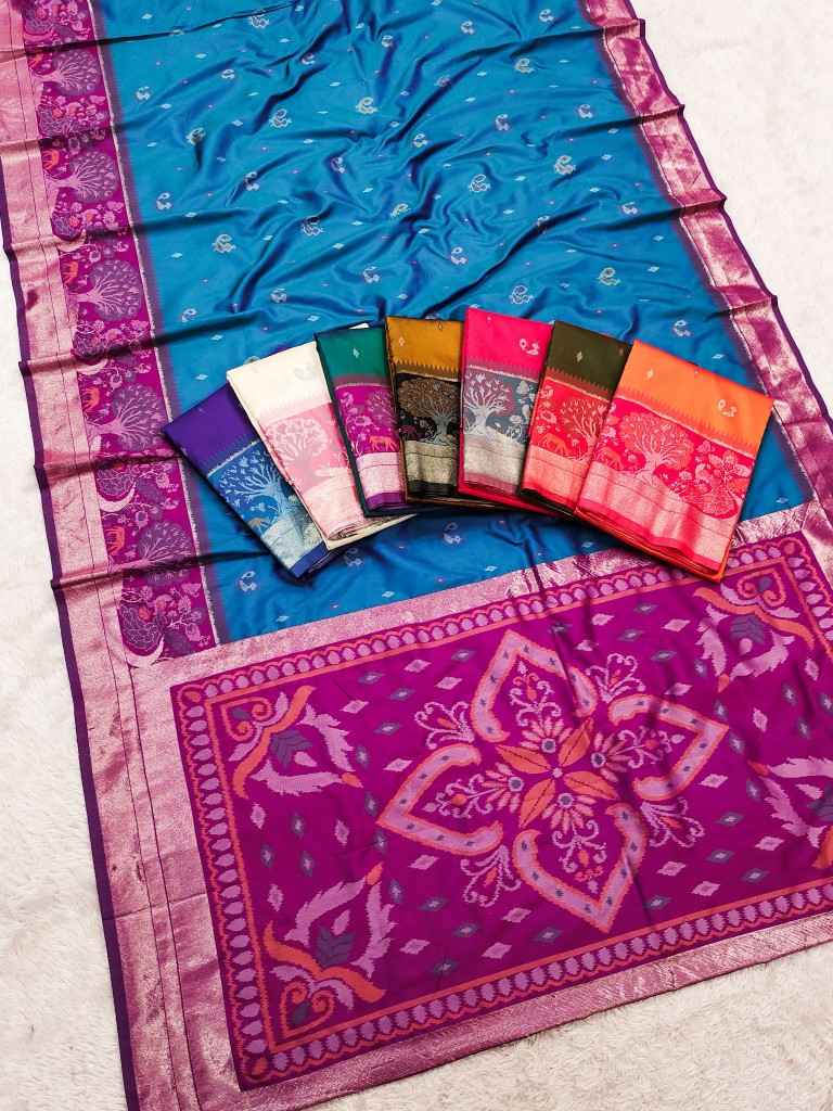 POCHAMPALLI SILK BLEND LUSTROUS TRADITIONAL IKKAT PATTERN ZARI WEAVING SAREE 2