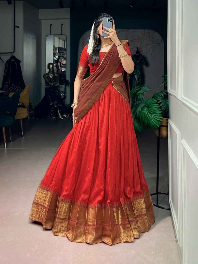 POLY COTTON ZARI WEAVING WORK LEHENGA CHOLI 