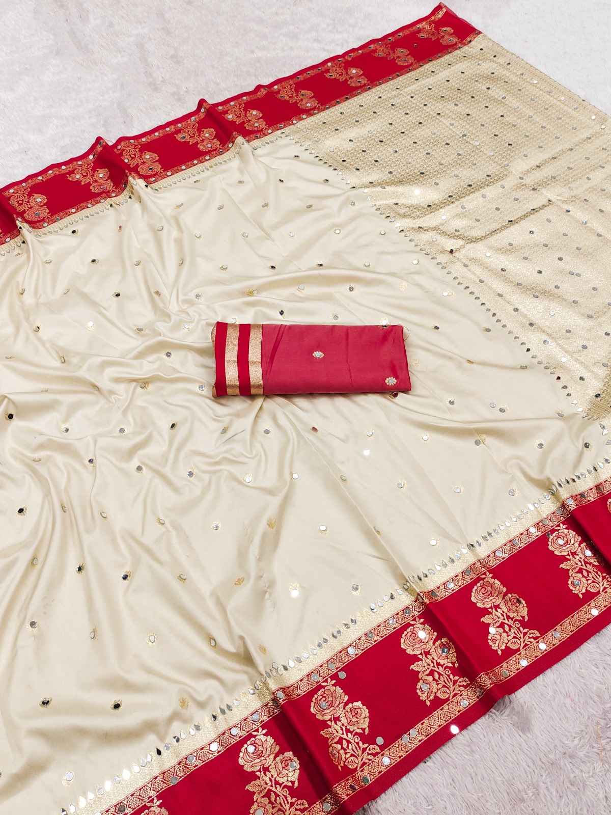 PREMIUM SOFT BANARASI SILK ZARI WEAVING MIRROR WORK SAREE