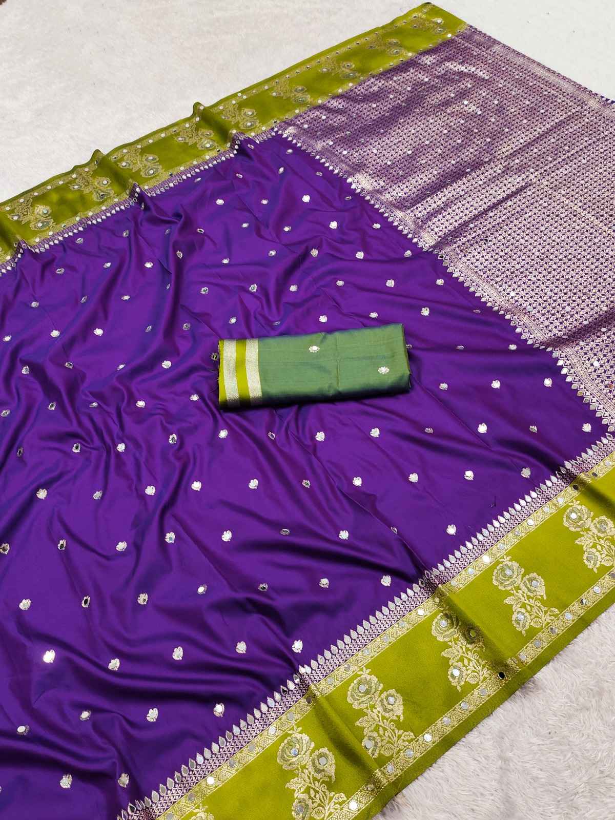 PREMIUM SOFT BANARASI SILK ZARI WEAVING MIRROR WORK SAREE