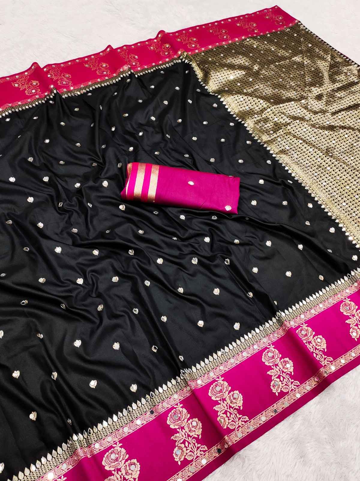 PREMIUM SOFT BANARASI SILK ZARI WEAVING MIRROR WORK SAREE