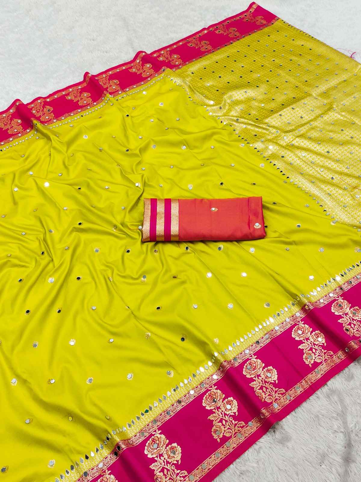 PREMIUM SOFT BANARASI SILK ZARI WEAVING MIRROR WORK SAREE