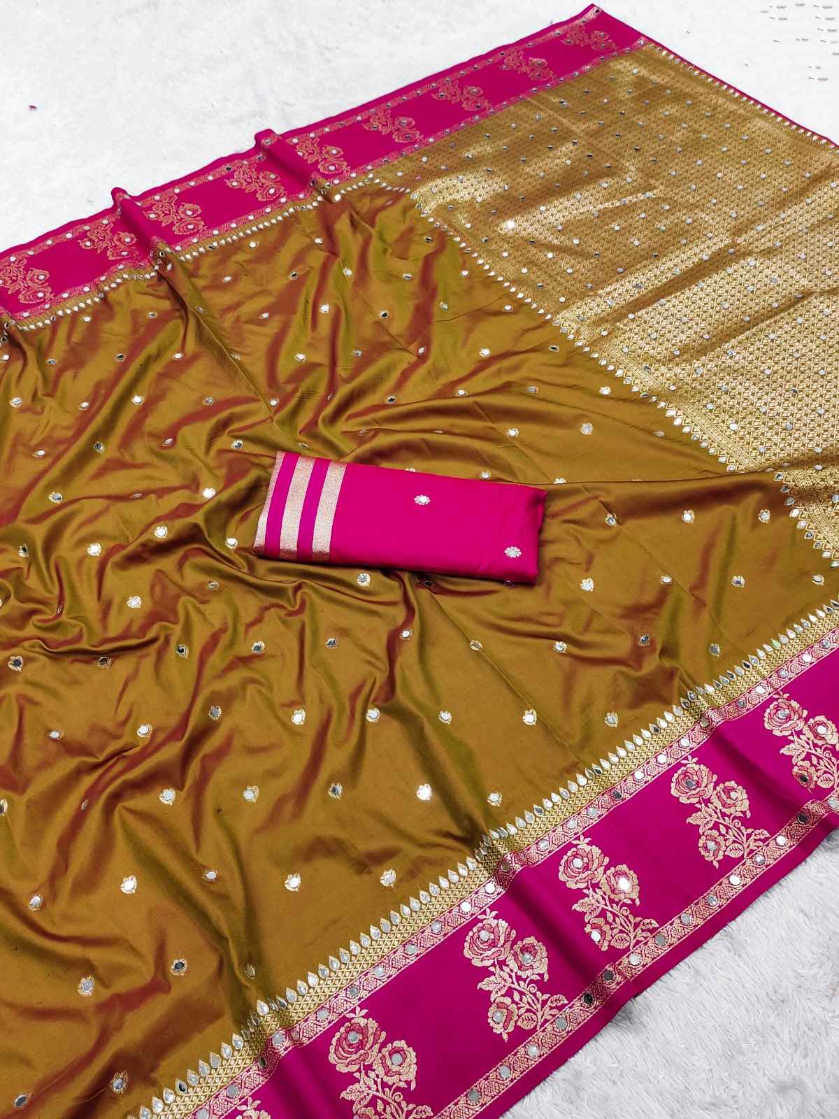 PREMIUM SOFT BANARASI SILK ZARI WEAVING MIRROR WORK SAREE
