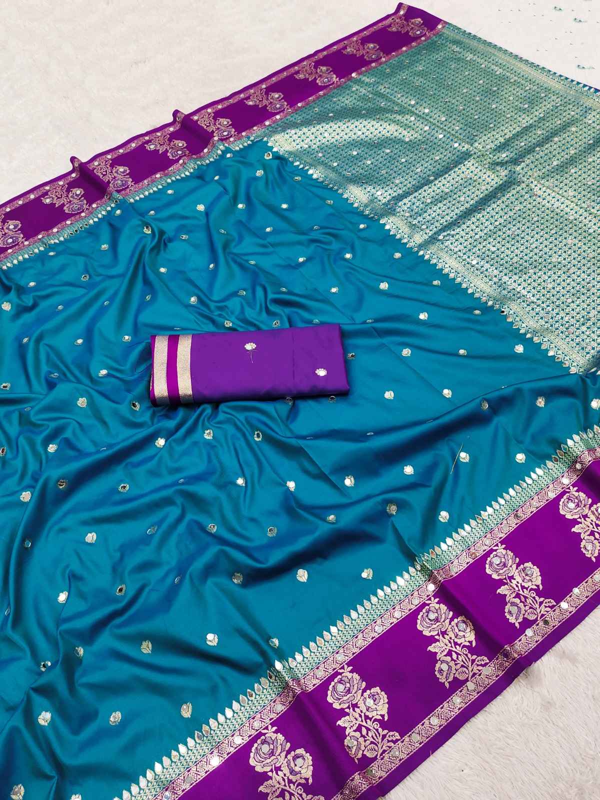 PREMIUM SOFT BANARASI SILK ZARI WEAVING MIRROR WORK SAREE