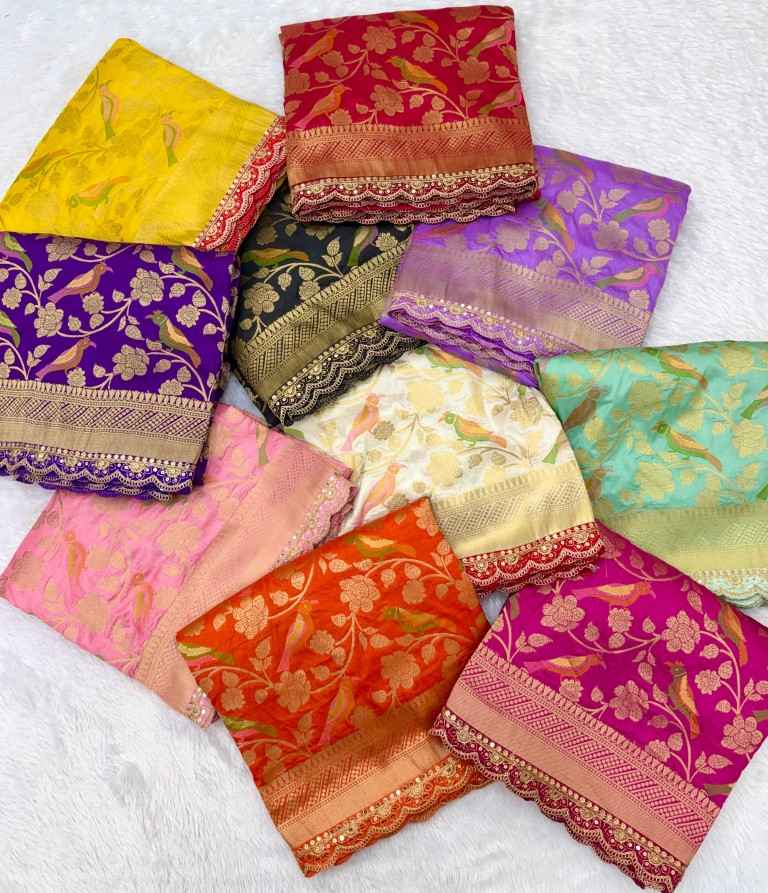 PURE BANARASI KHADI SILK ZARI PARROT MOTIFS SAREE