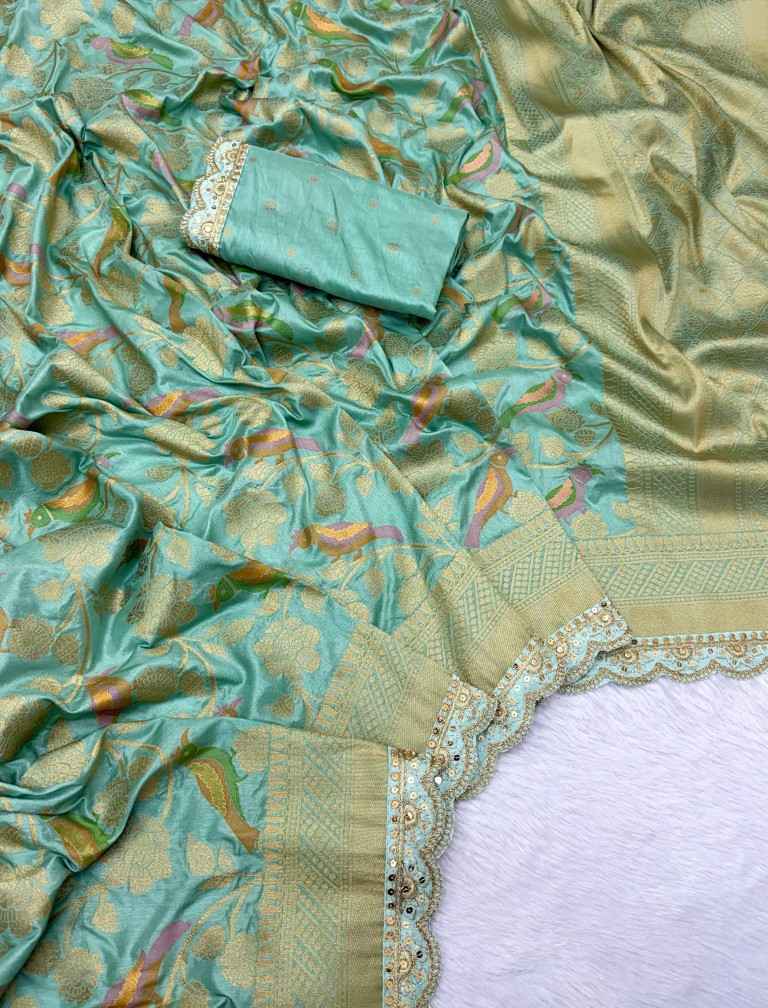 PURE BANARASI KHADI SILK ZARI PARROT MOTIFS SAREE