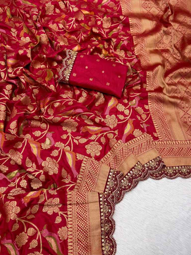PURE BANARASI KHADI SILK ZARI PARROT MOTIFS SAREE