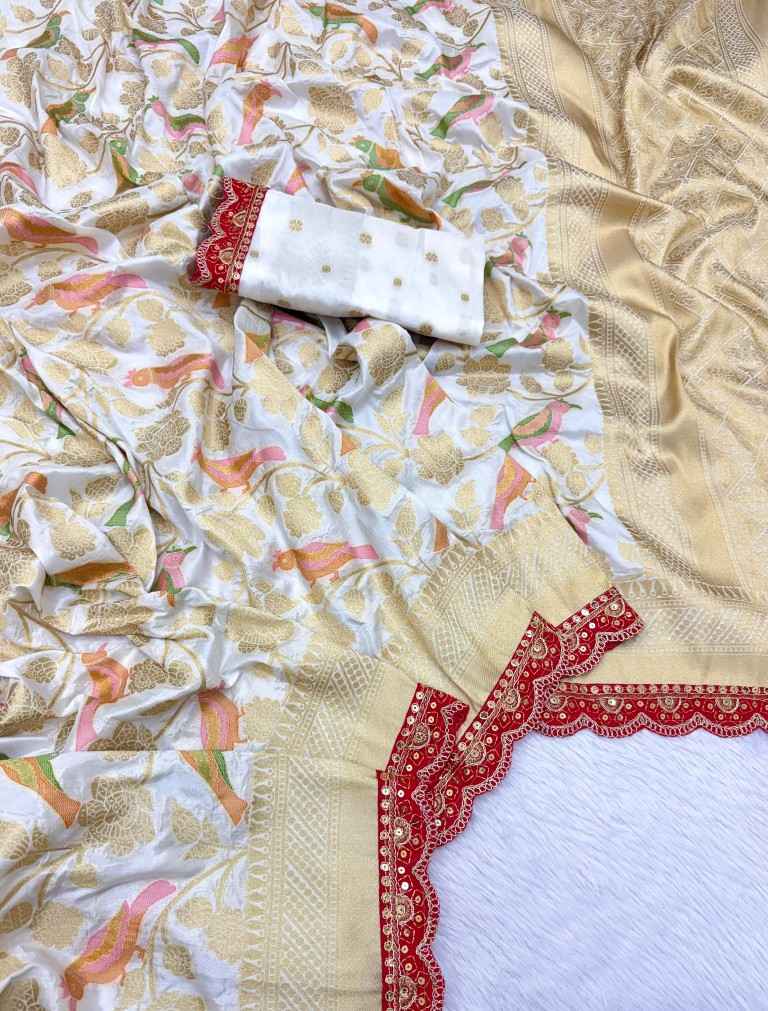 PURE BANARASI KHADI SILK ZARI PARROT MOTIFS SAREE