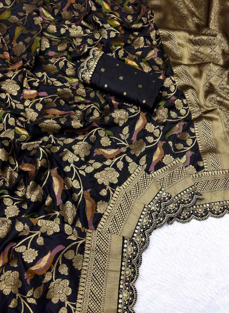 PURE BANARASI KHADI SILK ZARI PARROT MOTIFS SAREE