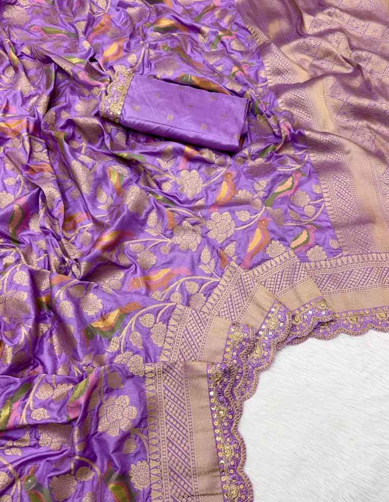 PURE BANARASI KHADI SILK ZARI PARROT MOTIFS SAREE