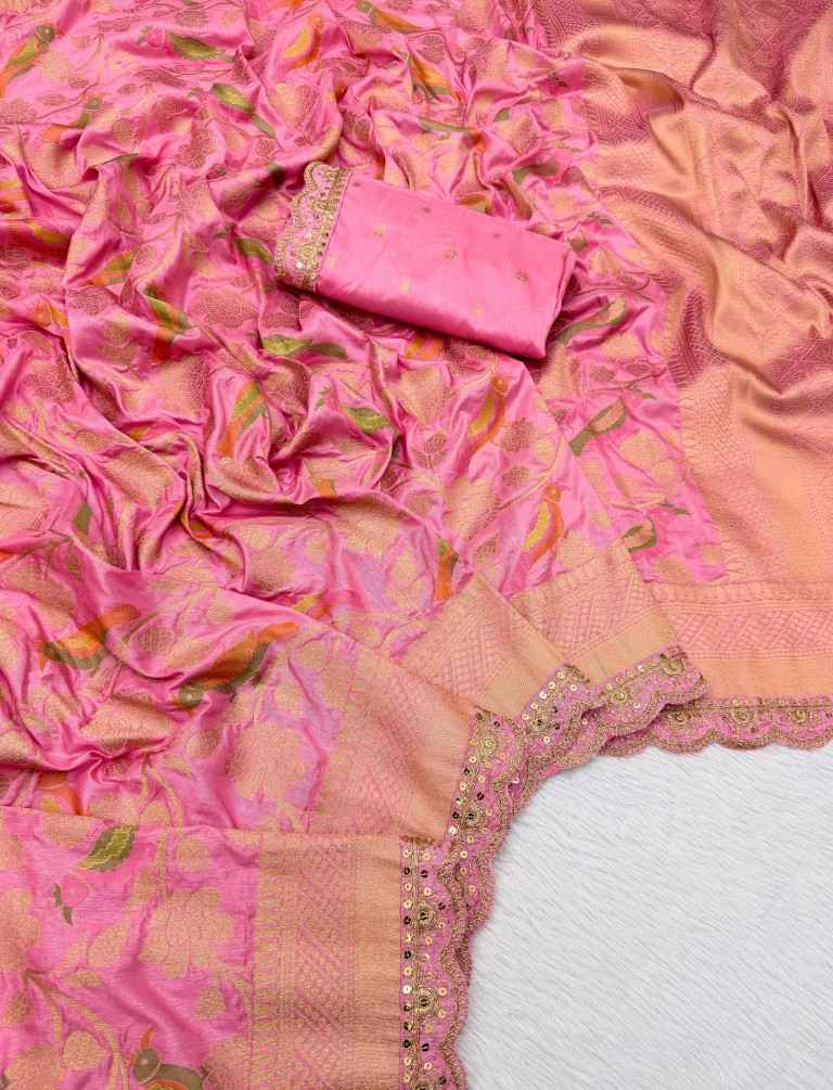 PURE BANARASI KHADI SILK ZARI PARROT MOTIFS SAREE