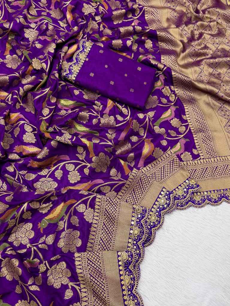 PURE BANARASI KHADI SILK ZARI PARROT MOTIFS SAREE
