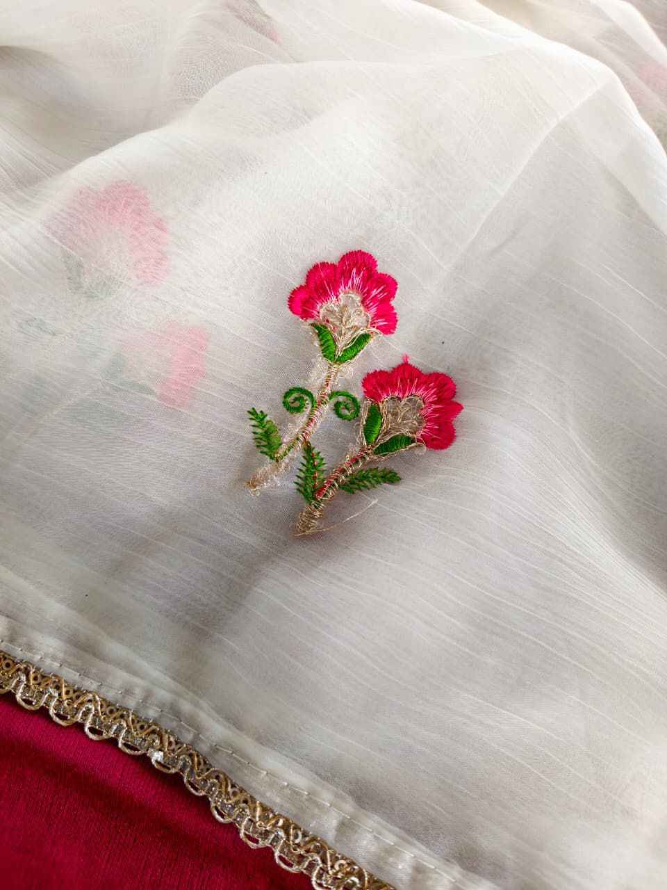 PURE CHIFFON FLOWER BUTTIS WORK SAREE 