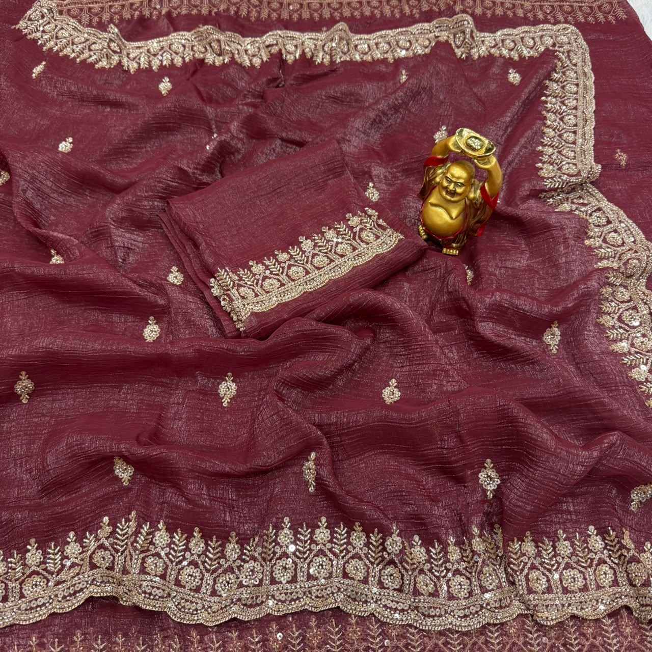 PURE CRUNCHY SILK CUTDANA HANDWORK SAREE 
