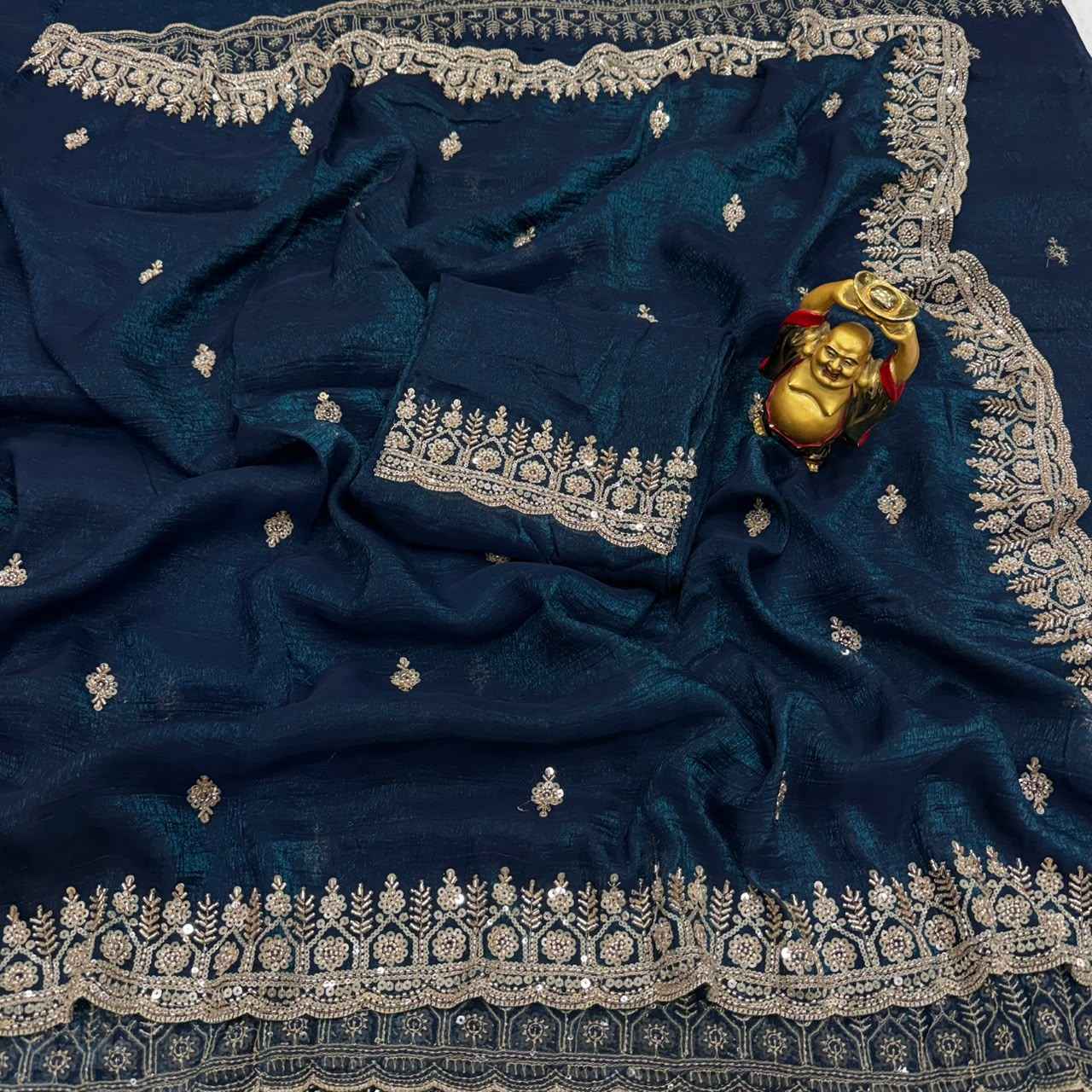 PURE CRUNCHY SILK CUTDANA HANDWORK SAREE 