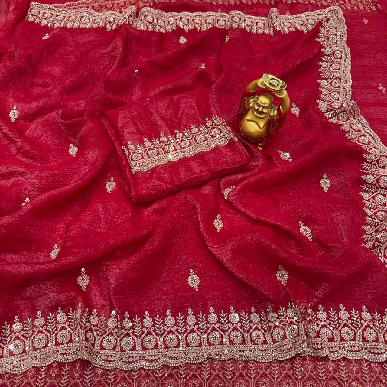 PURE CRUNCHY SILK CUTDANA HANDWORK SAREE 